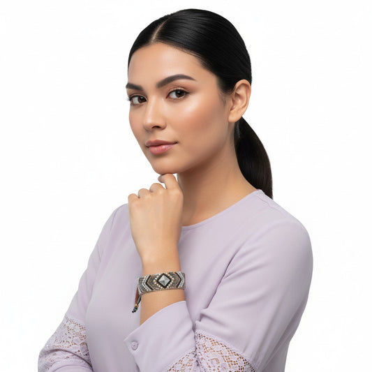 Colorful Bohemian Boho Seed Bead Loom Bracelet, Ethnic Large Cuff Bracelets For Women FBR1002