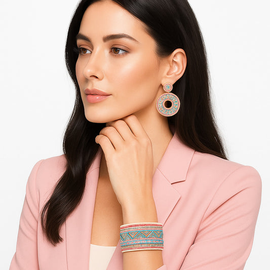 Colorful Bohemian Boho Seed Bead Loom Bracelet, Ethnic Large Cuff Bracelets For Women FBR1004