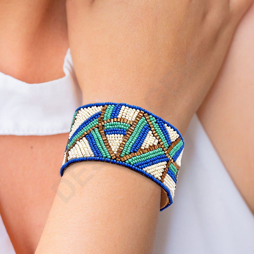 Colorful Bohemian Boho Seed Bead Loom Bracelet, Ethnic Large Cuff Bracelets For Women FBR1005