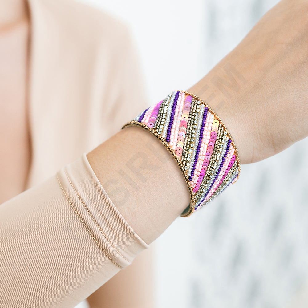 Colorful Bohemian Boho Seed Bead Loom Bracelet, Ethnic Large Cuff Bracelets For Women FBR1006