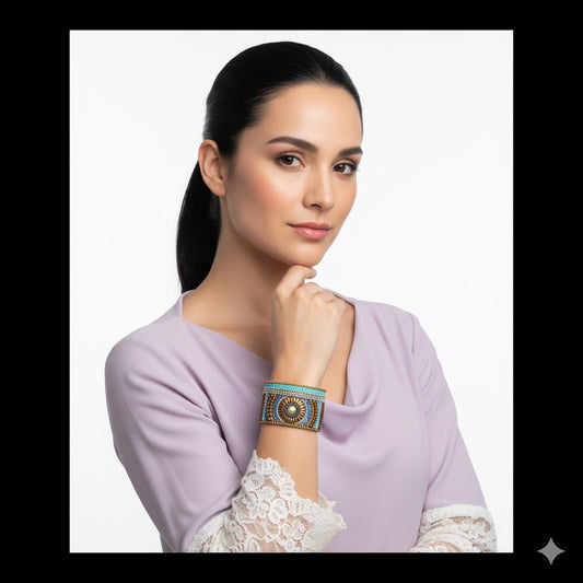 Colorful Bohemian Boho Seed Bead Loom Bracelet, Ethnic Large Cuff Bracelets For Women FBR1010