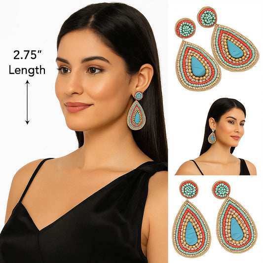 Colorful Beaded Earrings,Hoop Dangle Earrings, Bohemia Boho Tassel Earrings FER1007