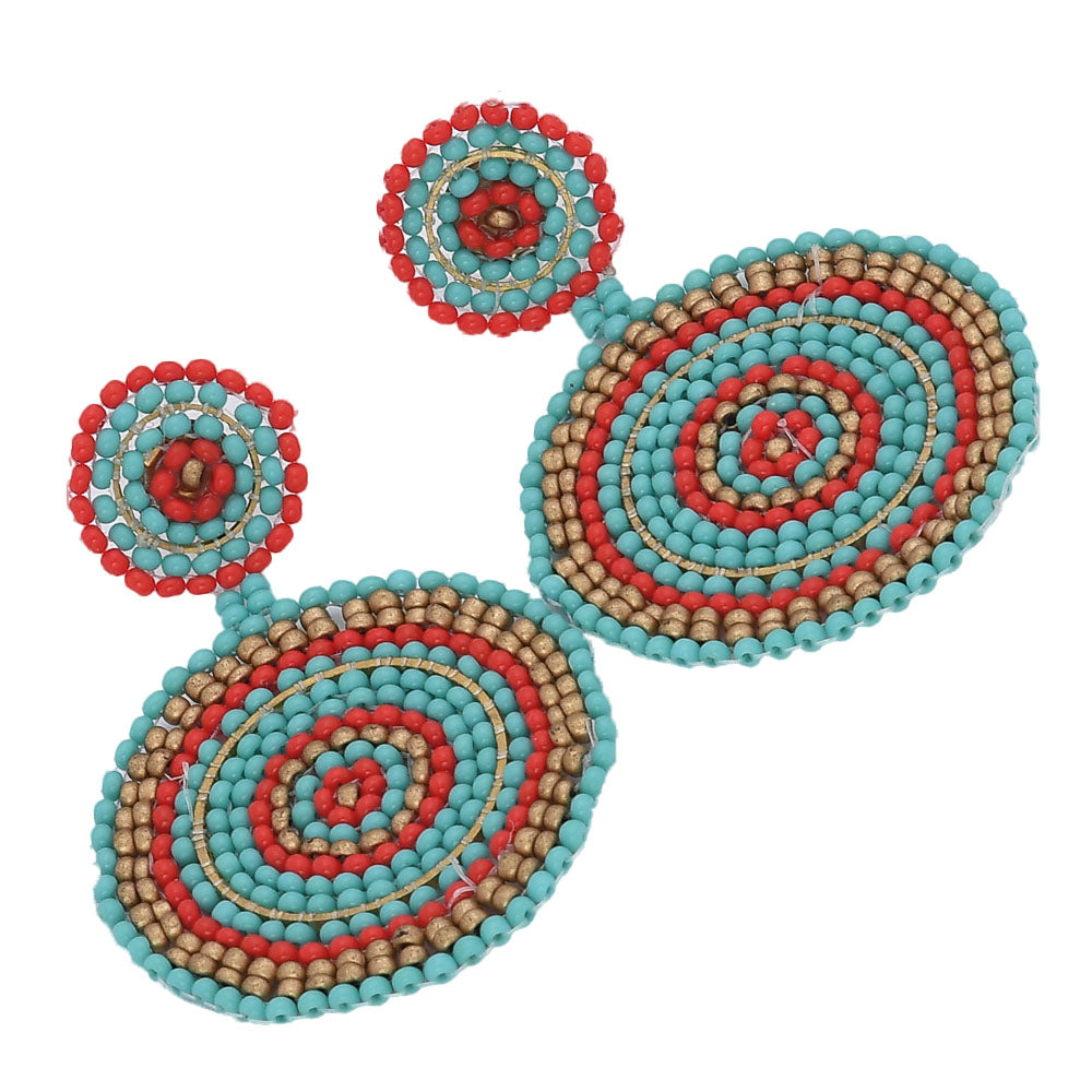 Colorful Beaded Earrings,Hoop Dangle Earrings, Bohemia Boho Tassel Earrings FER1013