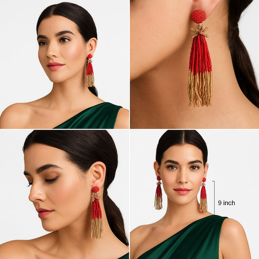 Colorful Beaded Earrings,Hoop Dangle Earrings, Bohemia Drops Earrings, Tassel Earrings FER1018