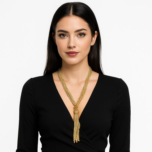 Tassel Golden Beaded Necklace,Glass Seed Beaded Bohemian Boho,Retro Ethnic Sweater Chain FNC1004