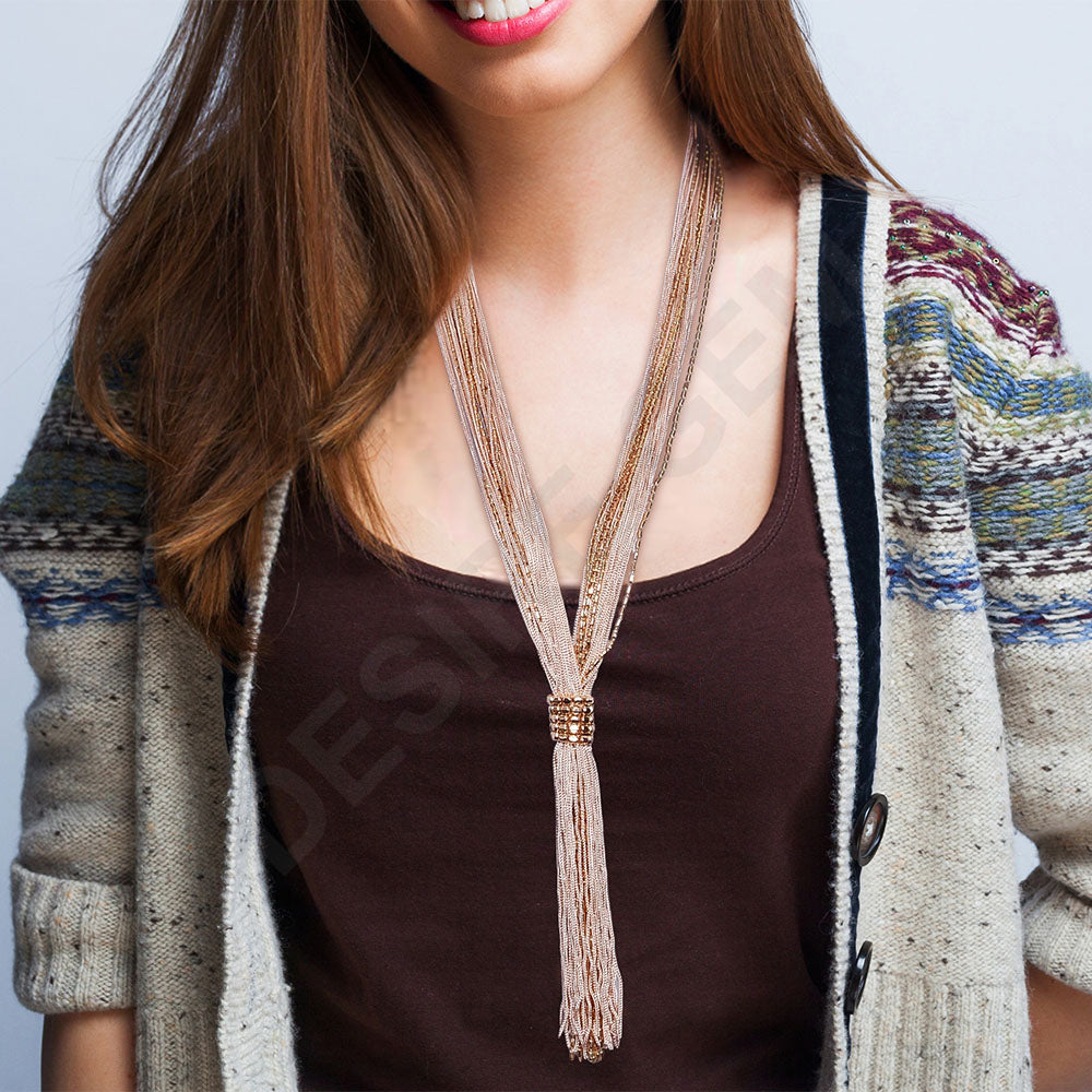 Tassel Beaded Necklace,Glass Seed Beaded Bohemian Boho,Retro Ethnic Sweater Chain FNC1010