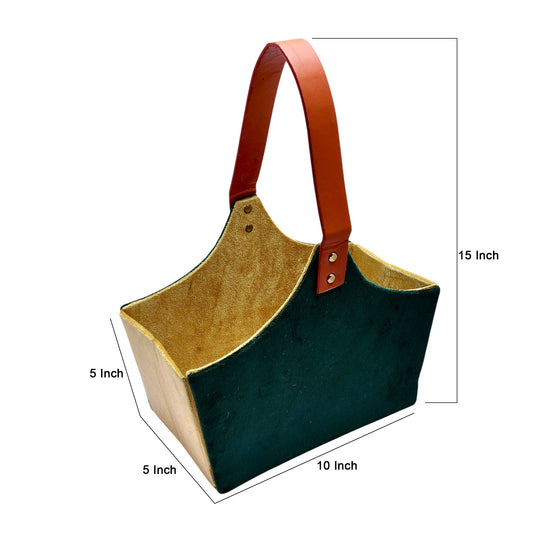 Bottle Green & Cream Velvet Handcrafted Foldable MDF Basket – Premium Gifting HC1001