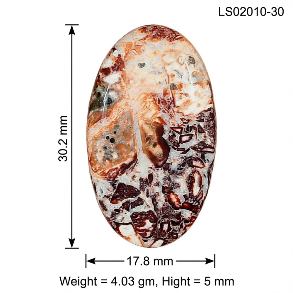 Leopard Skin Jasper 30.2x17.8x5 mm Oval Gemstone LS02010-30