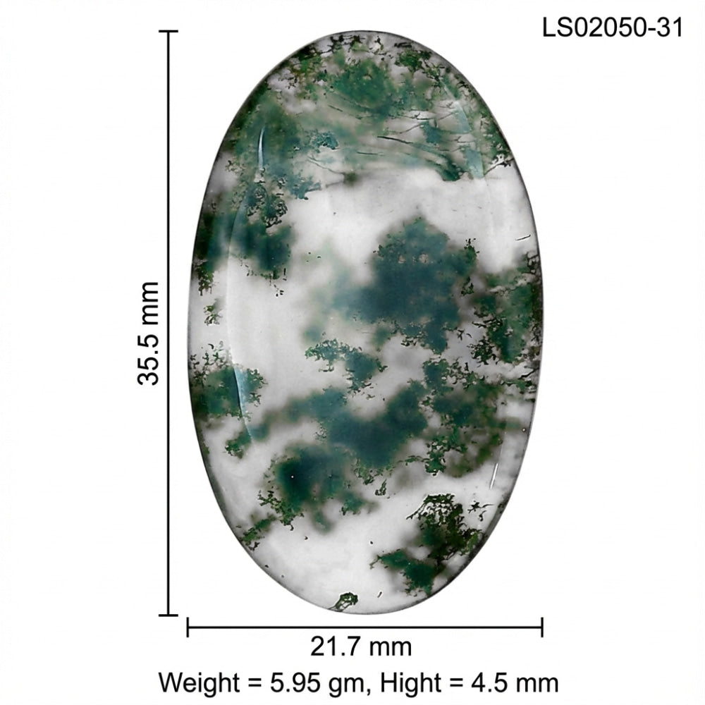 Green Moss Agate 35.5x21.7x4.5 mm Oval Gemstone LS02050-31