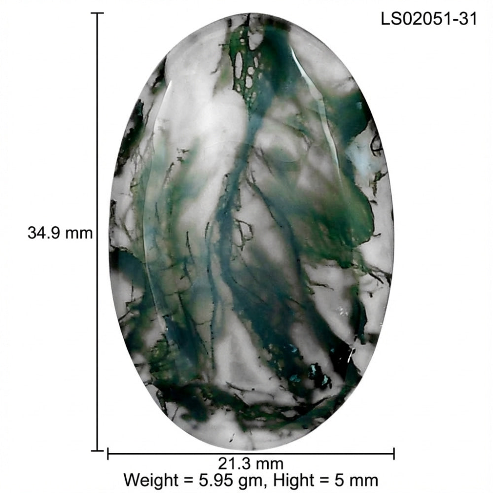 Green Moss Agate 34.9x21.3x5 mm Oval Gemstone LS02051-31