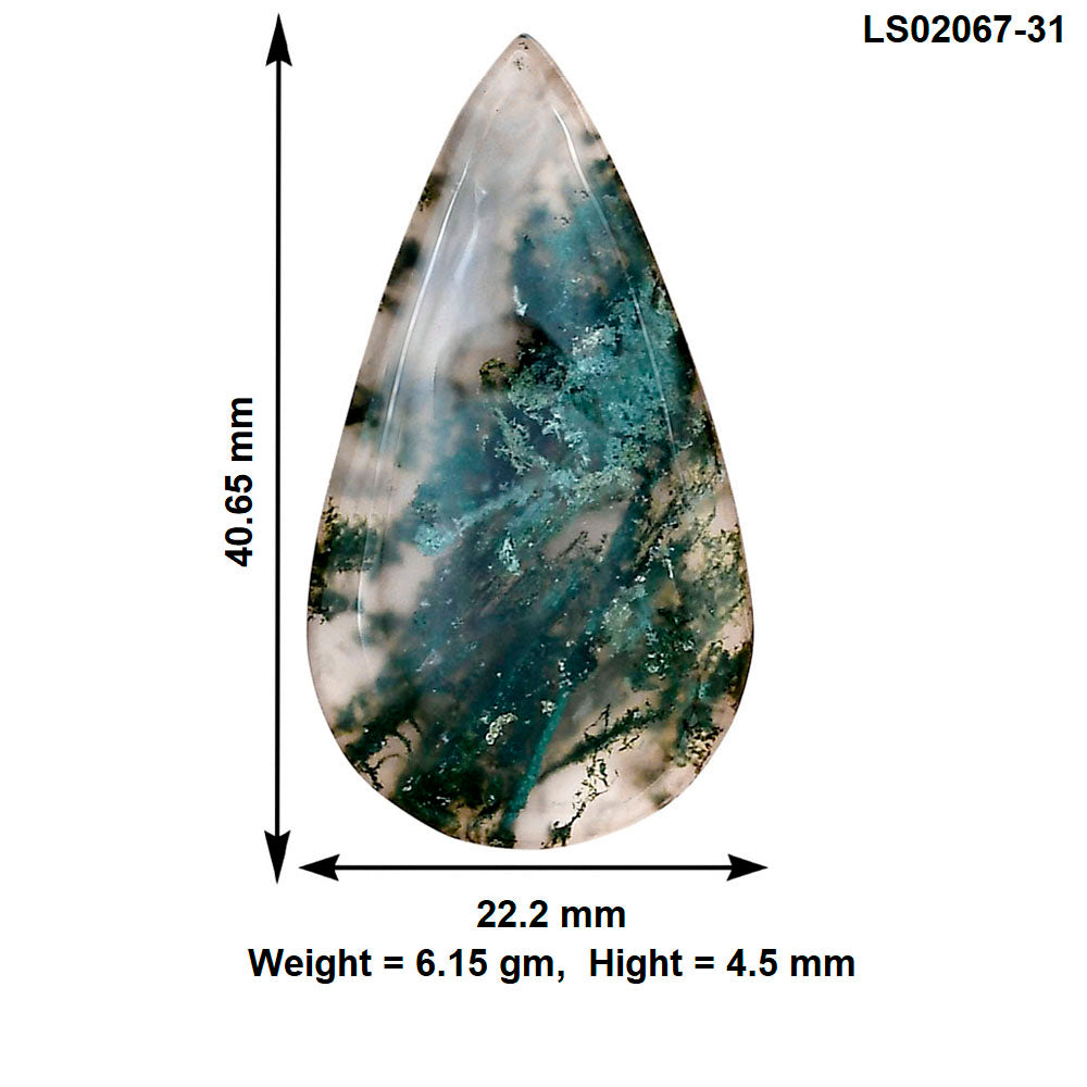 Green Moss Agate 40.65x22.2x4.5 mm Pear Gemstone LS02067-31
