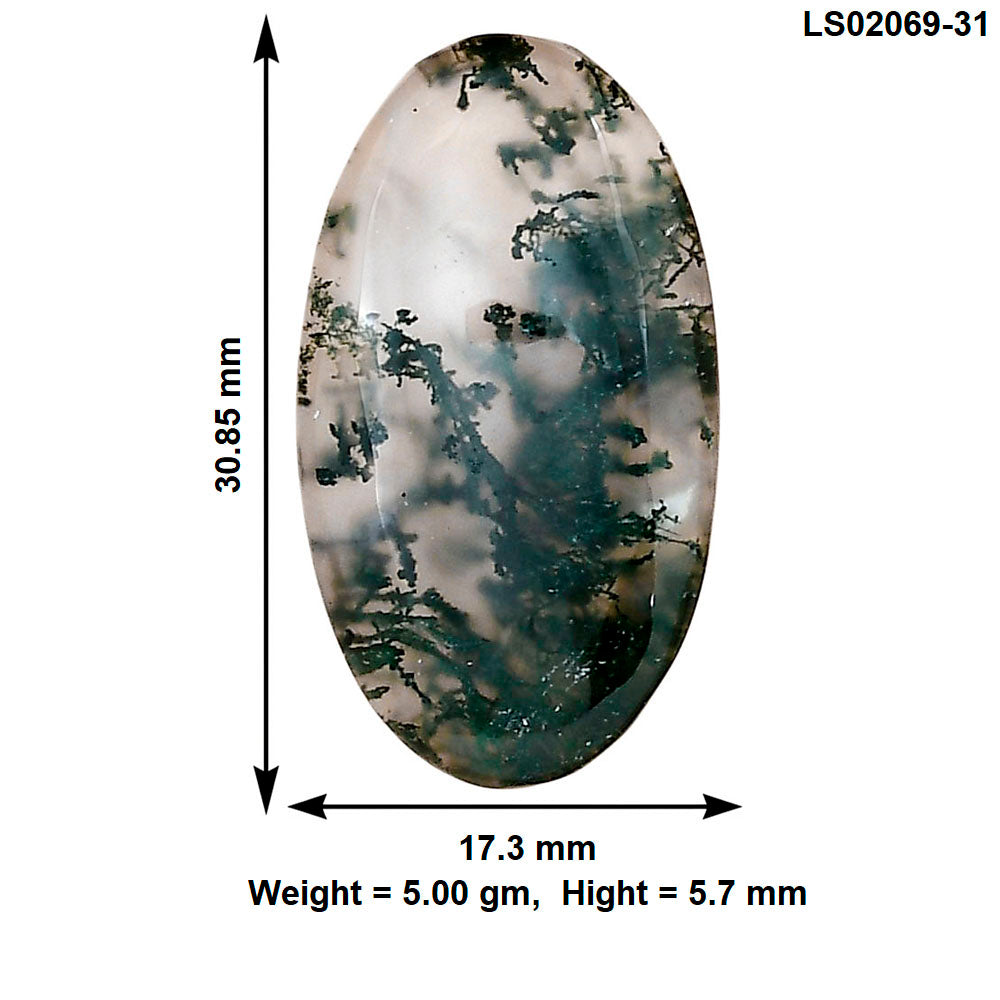 Green Moss Agate 30.85x17.3x5.7 mm Oval Gemstone LS02069-31
