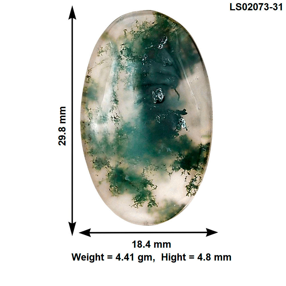 Green Moss Agate 29.8x18.4x4.8 mm Oval Gemstone LS02073-31