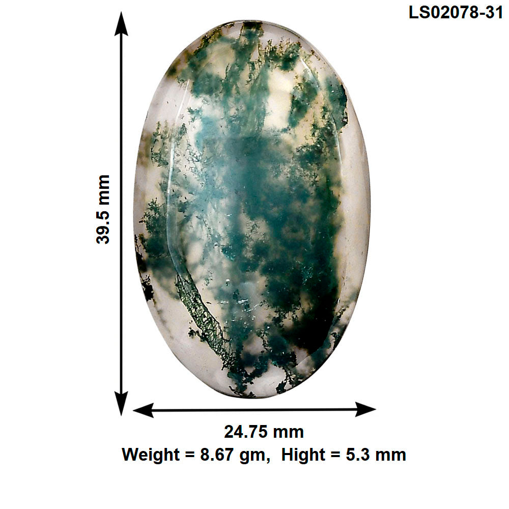 Green Moss Agate 39.5x24.75x5.3 mm Oval Gemstone LS02078-31