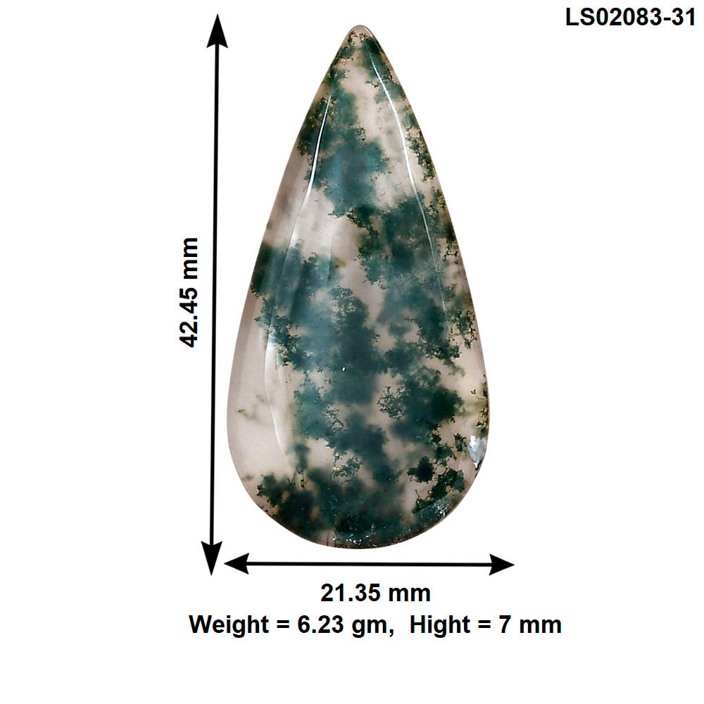 Green Moss Agate 42.45x21.35x7 mm Pear Gemstone LS02083-31