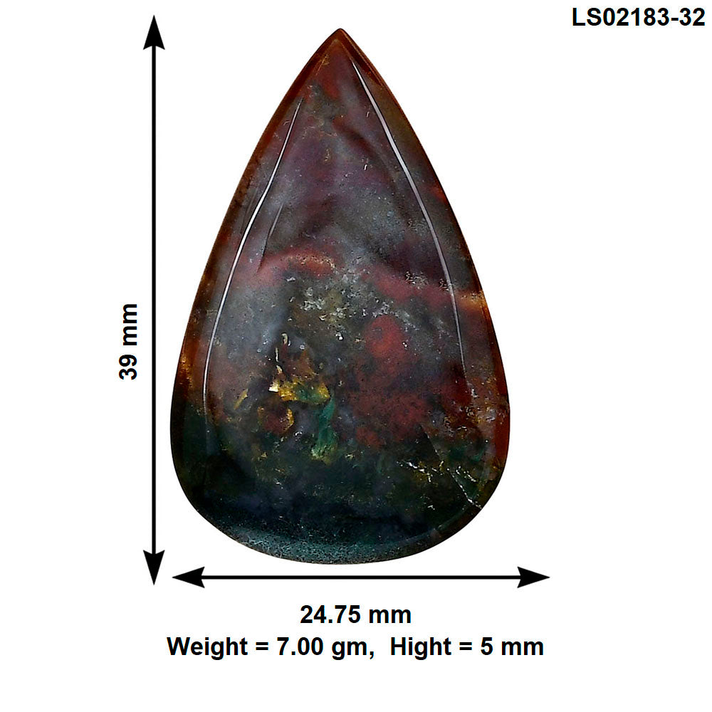 Blood Stone 39x24.75x5 mm Pear Gemstone LS02183-32