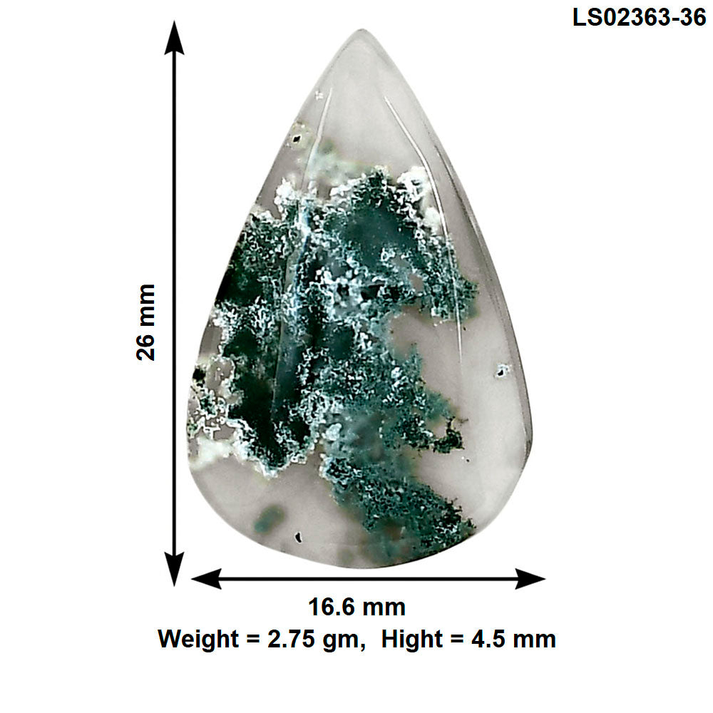 Horse Canyon Moss Agate 26x16.6x4.5 mm Pear Gemstone LS02363-36