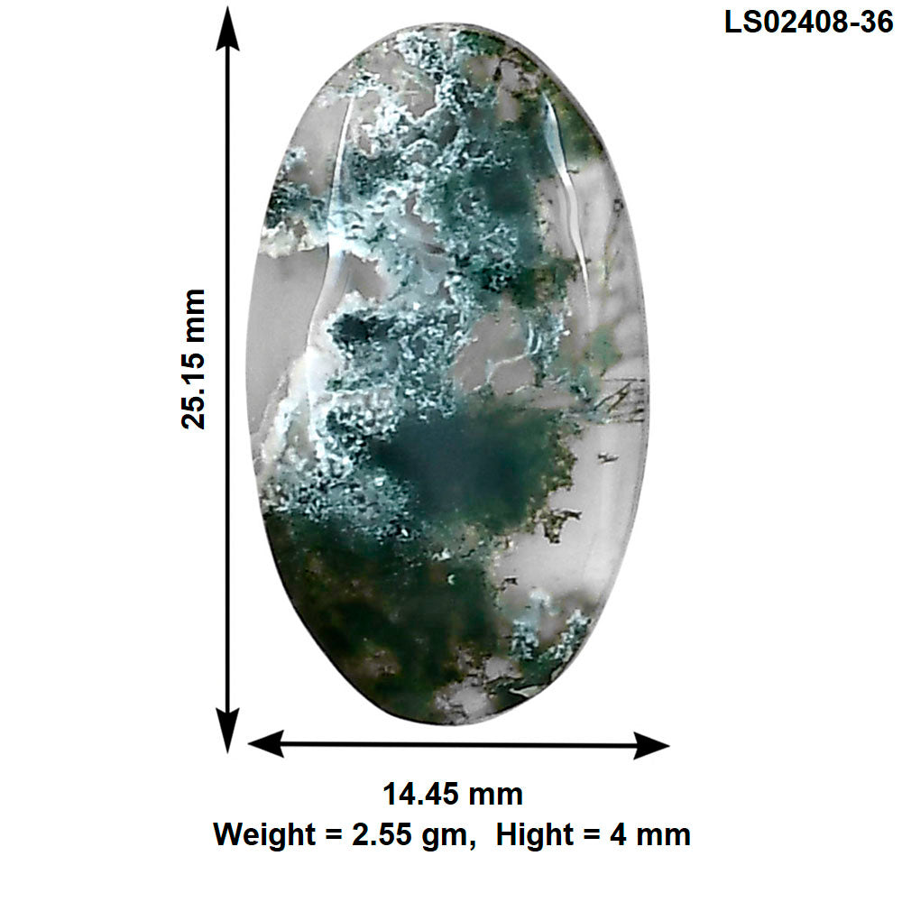 Horse Canyon Moss Agate 25.15x14.45x4 mm Oval Gemstone LS02408-36