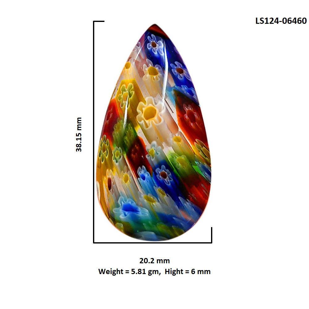 Millefiori Murano Glass 20.2x38.15x6 mm Pear Shape Polished Gemstone LS124-06460