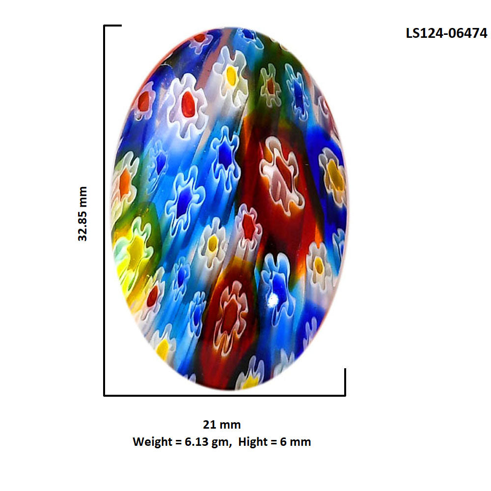 Millefiori Murano Glass 21x32.85x6 mm Oval Shape Polished Gemstone LS124-06474
