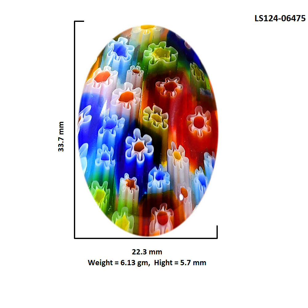 Millefiori Murano Glass 22.3x33.7x5.7 mm Oval Shape Polished Gemstone LS124-06475