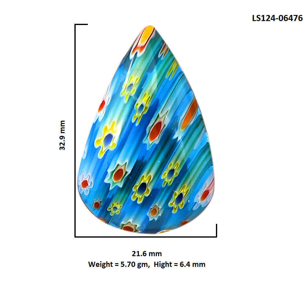 Millefiori Murano Glass 21.6x32.9x6.4 mm Pear Shape Polished Gemstone LS124-06476