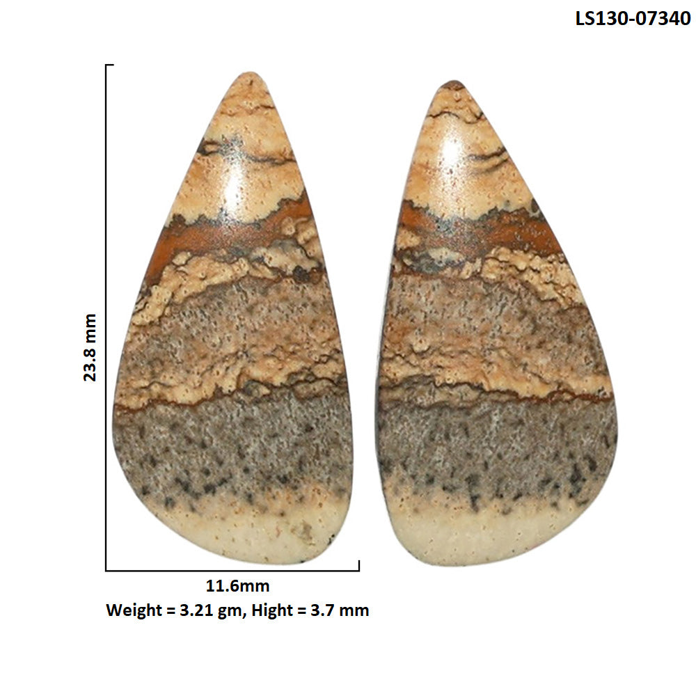 Picture Jasper Pair 11.6x23.8x3.7 mm Pear Shape Polished Gemstone LS130-07340