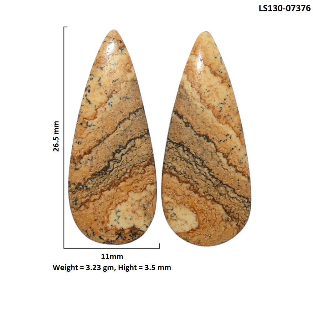 Picture Jasper Pair 11x26.5x3.5 mm Pear Shape Polished Gemstone LS130-07376