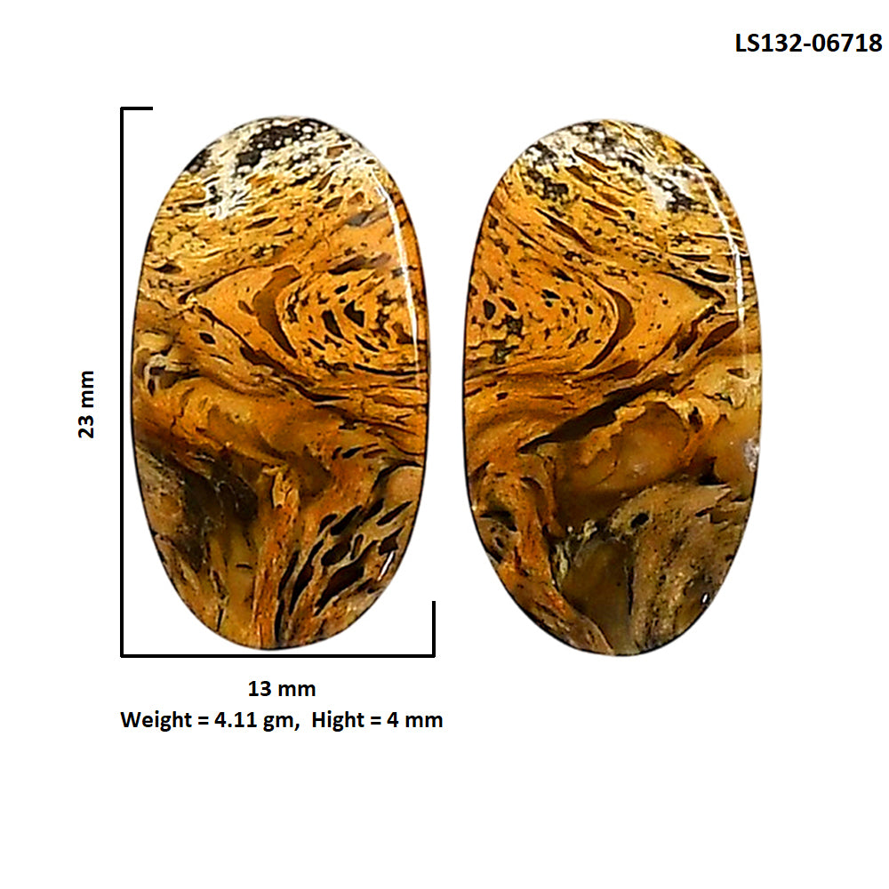 Plume Agate Pair 13x23x4 mm Oval Shape Polished Gemstone LS132-06718