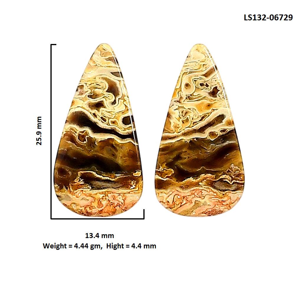 Plume Agate Pair 13.4x25.9x4.4 mm Pear Shape Polished Gemstone LS132-06729