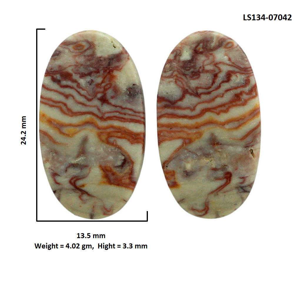 Wave Dolomite Pair 13.5x24.2x3.3 mm Oval Shape Polished Gemstone LS134-07042