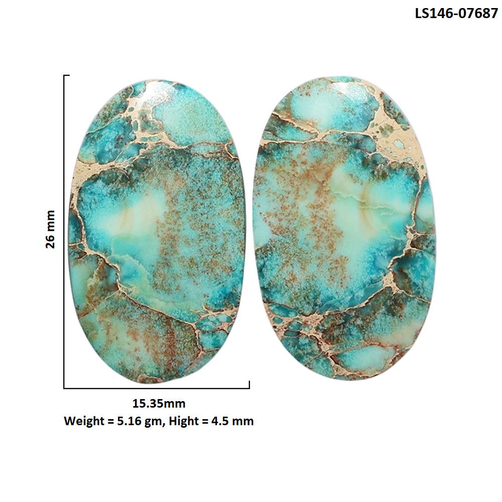 Sea Sediment Jasper Pair 15.35x26x4.5 mm Oval Shape Polished Gemstone LS146-07687