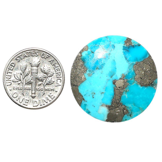 Kingman Turquoise With Pyrite 25x25x4 mm Round Shape Polished Gemstone LS154-08470