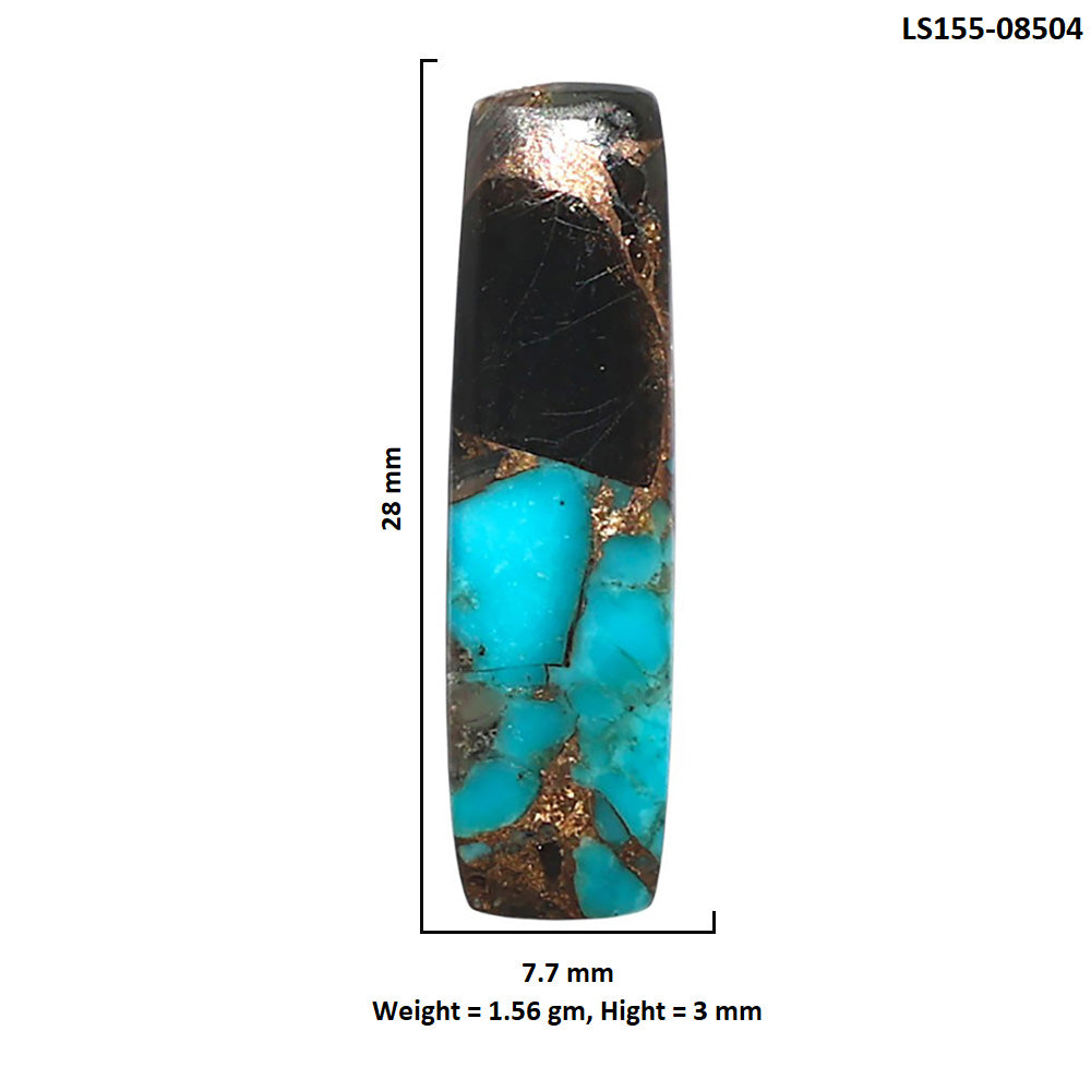 Shell In Black Blue Turquoise 7.7x28x3 mm Baguette Shape Polished Gemstone LS155-08504