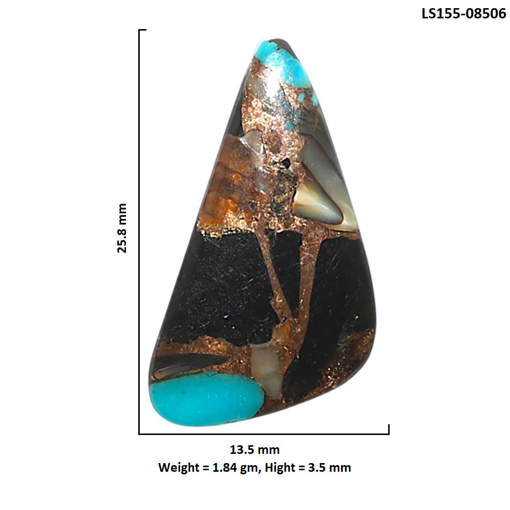 Shell In Black Blue Turquoise 13.5x25.8x3.5 mm Fancy Shape Polished Gemstone LS155-08506