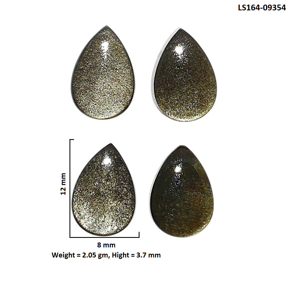 Natural Silver Obsidian 8x12x3.7 mm Pear Shape Polished Gemstone Set of 4 LS164-09354