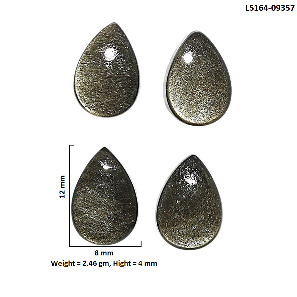 Natural Silver Obsidian 8x12x4 mm Pear Shape Polished Gemstone Set of 4 LS164-09357