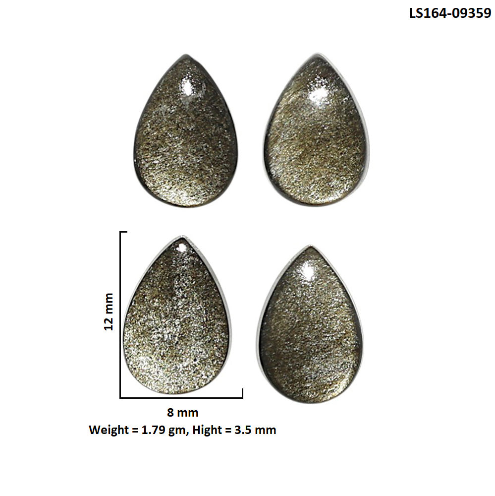 Natural Silver Obsidian 8x12x3.5 mm Pear Shape Polished Gemstone Set of 4 LS164-09359