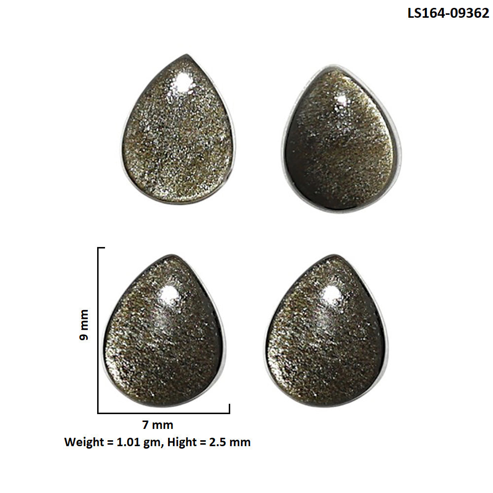 Natural Silver Obsidian 7x9x2.5 mm Pear Shape Polished Gemstone Set of 4 LS164-09362