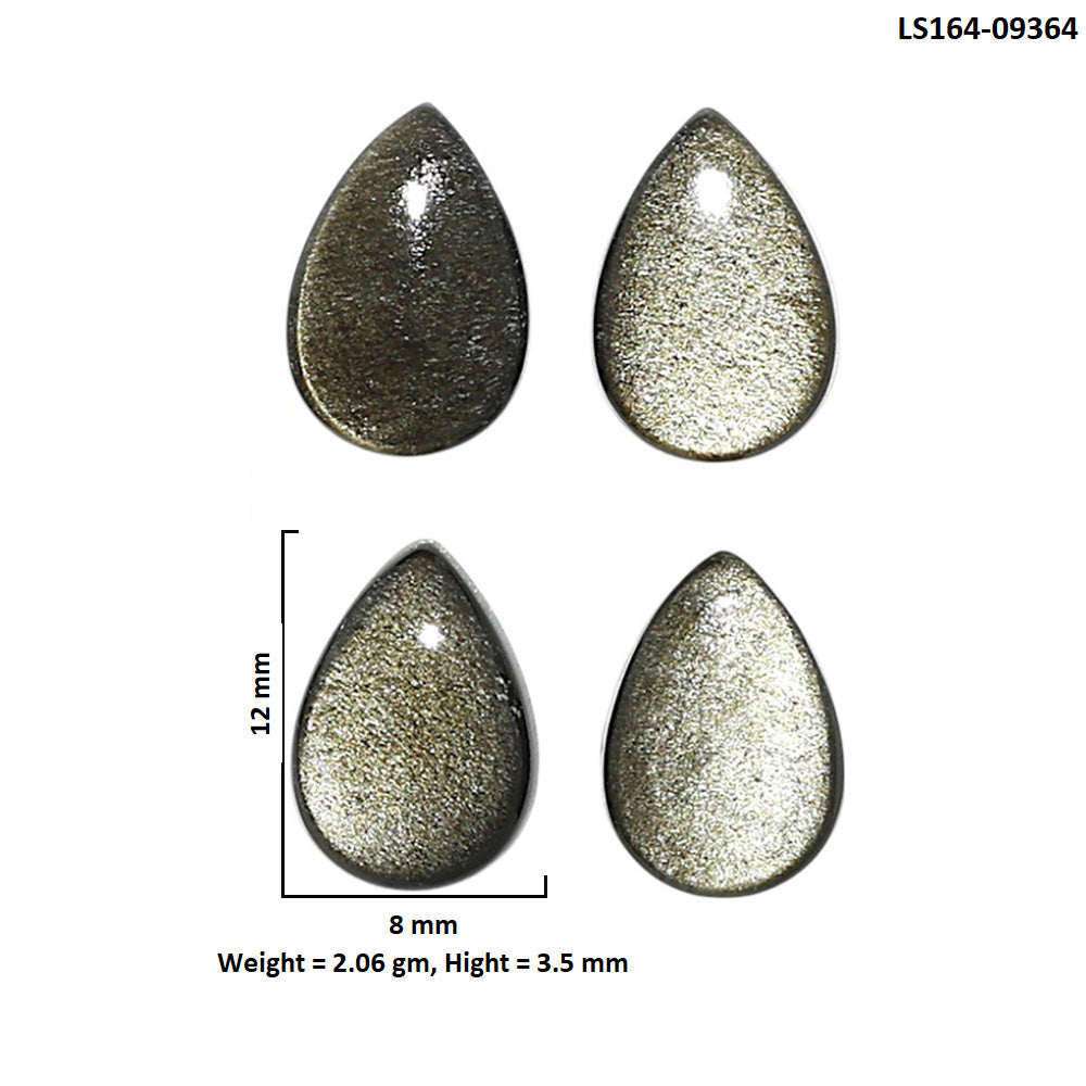 Natural Silver Obsidian 8x12x3.5 mm Pear Shape Polished Gemstone Set of 4 LS164-09364