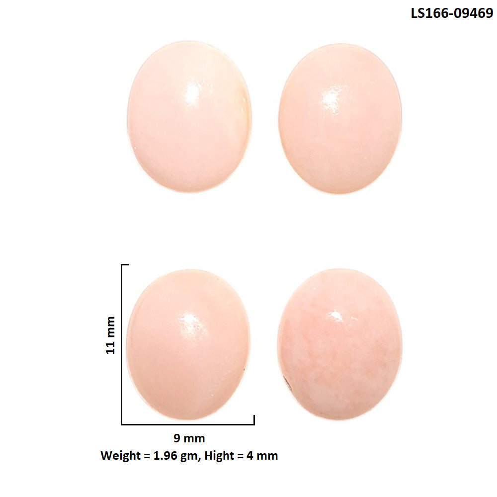 Natural Pink Opal 9x11x4 mm Oval Shape Polished Gemstone Set of 4 LS166-09469
