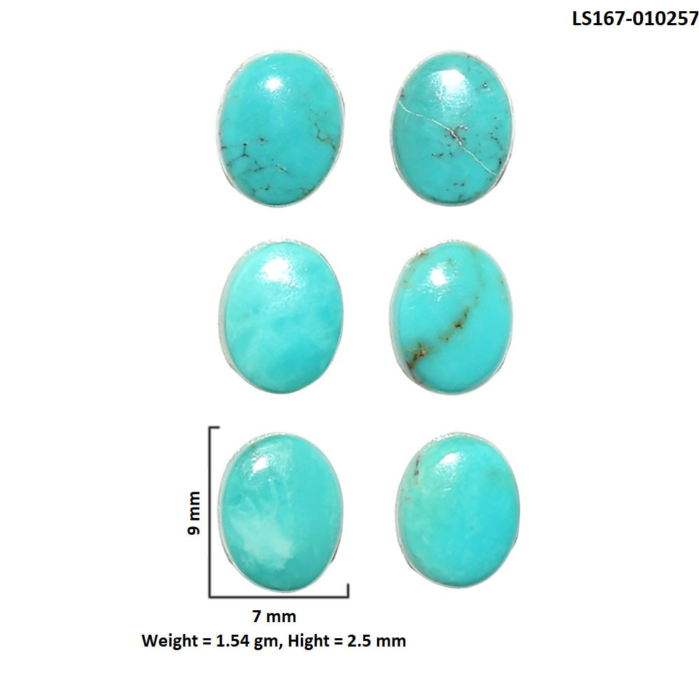 Natural Sleeping Beauty Turquoise 7x9x2.5 mm Oval Shape Polished Gemstone Set of 6 LS167-010257
