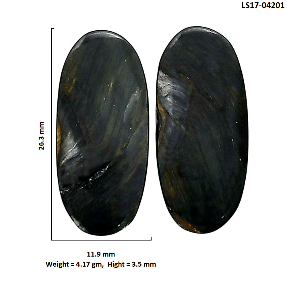 Blue Tiger Eye Pair 11.9x26.3x3.5 mm Oval Shape Polished Gemstone LS17-04201