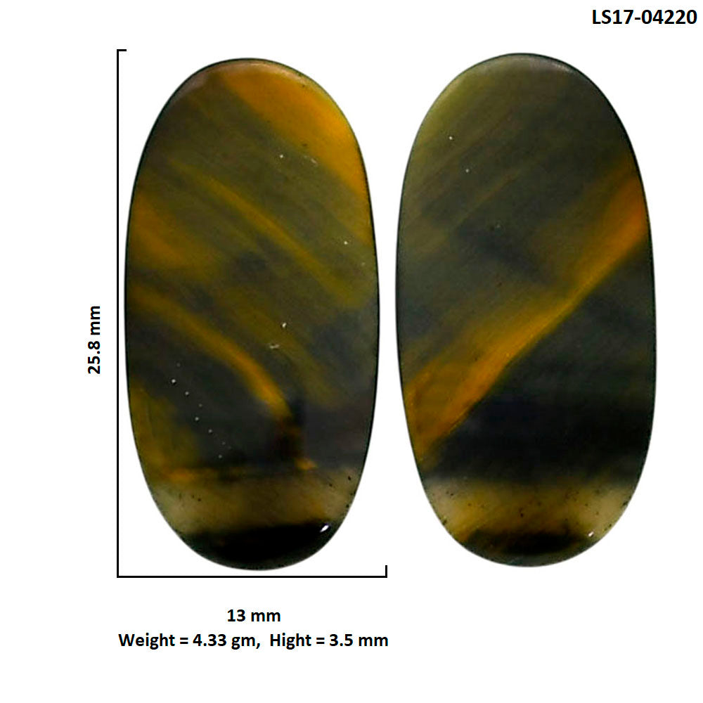 Blue Tiger Eye Pair 13x25.8x3.5 mm Oval Shape Polished Gemstone LS17-04220