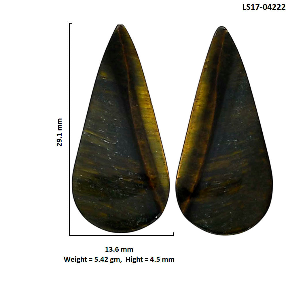 Blue Tiger Eye Pair 13.6x29.1x4.5 mm Pear Shape Polished Gemstone LS17-04222