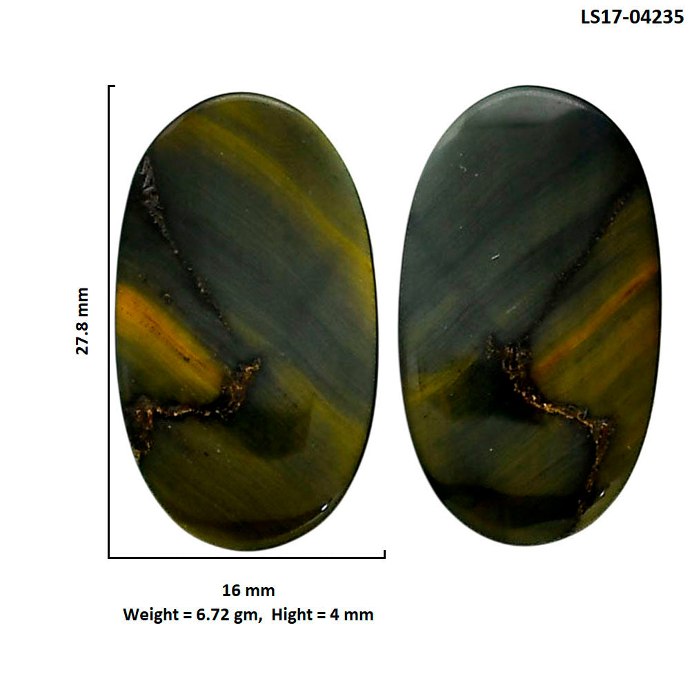 Blue Tiger Eye Pair 16x27.8x4 mm Oval Shape Polished Gemstone LS17-04235