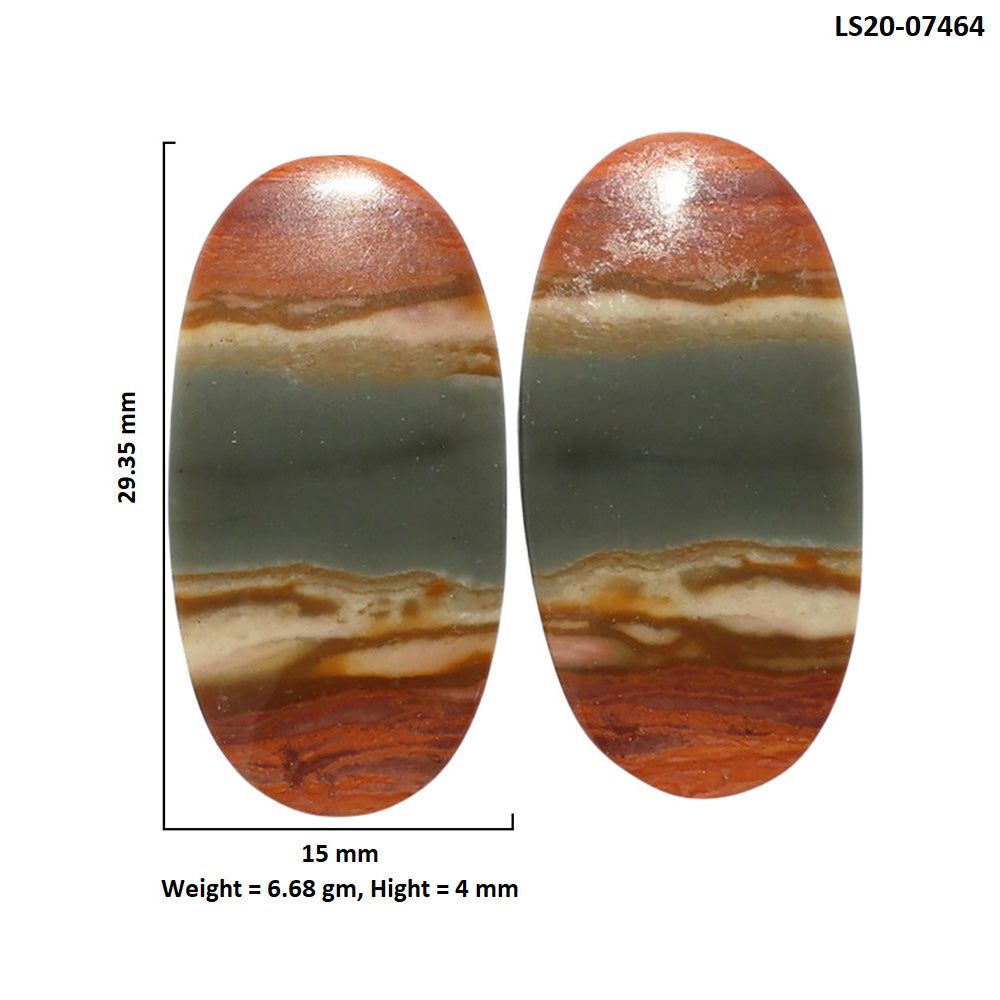 Polygram Jasper Pair 15x29.35x4 mm Oval Shape Polished Gemstone LS20-07464