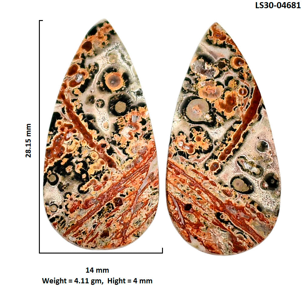 Leopard Skin Jasper Pair 14x28.15x4 mm Pear Shape Polished Gemstone LS30-04681