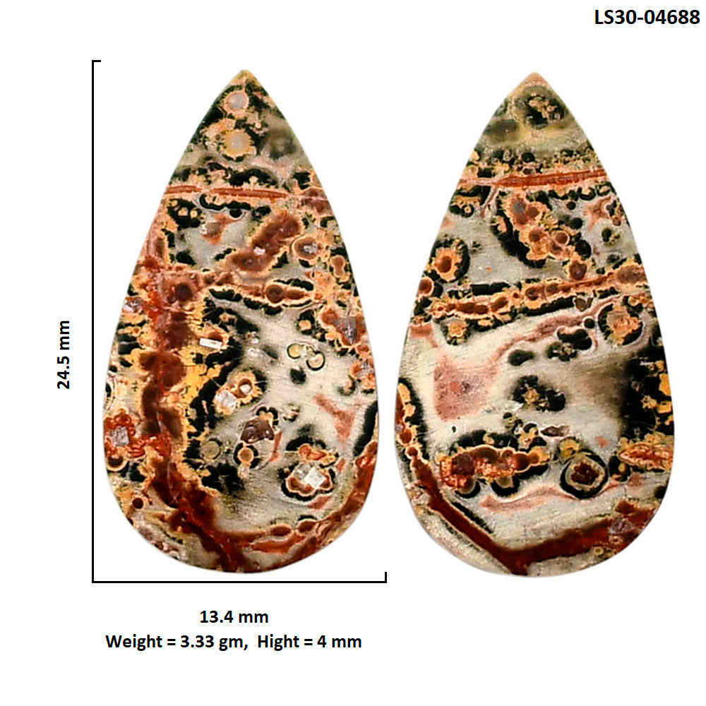 Leopard Skin Jasper Pair 13.4x24.5x4 mm Pear Shape Polished Gemstone LS30-04688