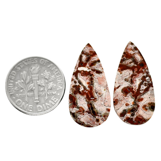 Leopard Skin Jasper Pair 12.4x25x4 mm Pear Shape Polished Gemstone LS30-04690
